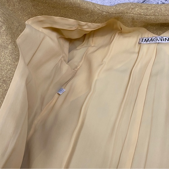 Vintage I.MAGININ peacoat long winter coat chartreuse yellow tweed - Picture 5 of 14